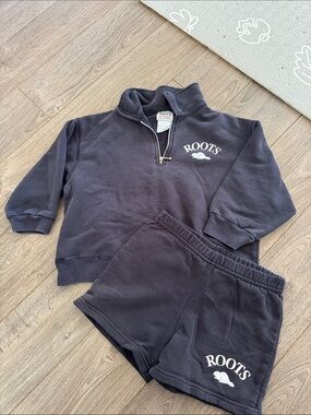 Roots Kids Navy Blue Logo Half-Zip Sweatshirt & Shorts Set